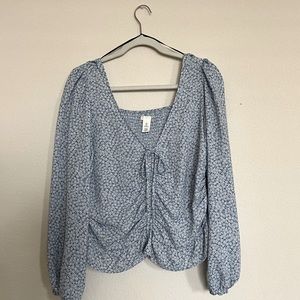 Baby blue H&M long sleeve floral crop top